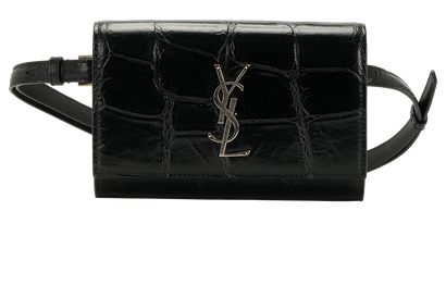Croc Embossed Kate Belt Bag, &pound;450, Handbags, Black, Leather, Front view